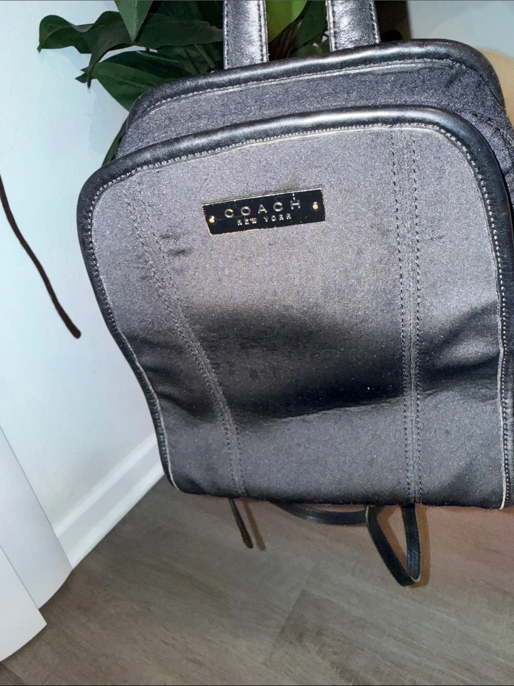 Coach Vintage Neo Neoprene Leather Backpack Black Mini Book Bag 90s Y2K